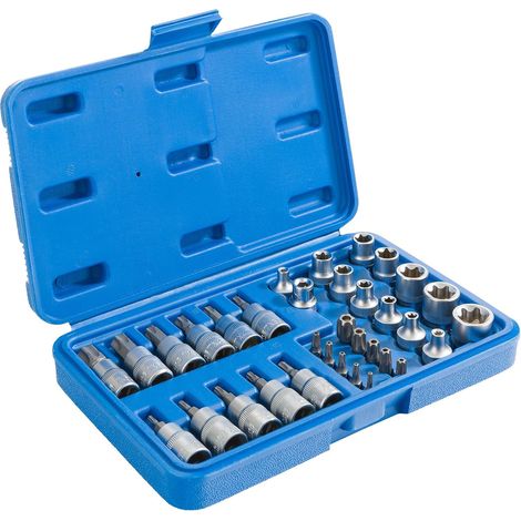 Arebos – Coffret cliquet et douilles Torx 34 pièces – Acier chrome-vanadium – Douilles internes et externes – Mallette compacte 23,5x15x4,5cm (1/5)