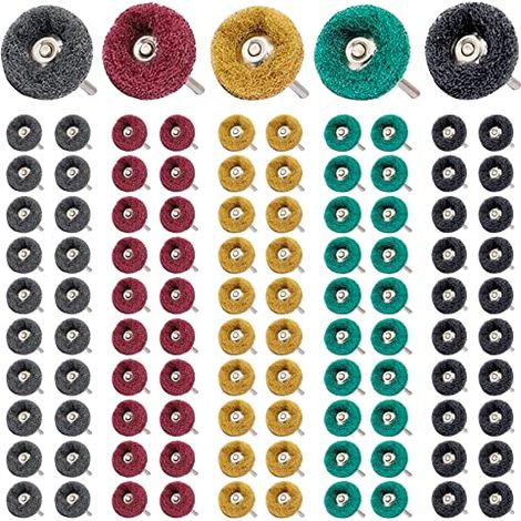 100 disques de polissage abrasifs de 25 mm, meules de polissage abrasives, roues abrasives avec tige de 3 mm, accessoires de polissage pour outils rotatifs Dremel, kit de polissage pour verre, métal (1/5)
