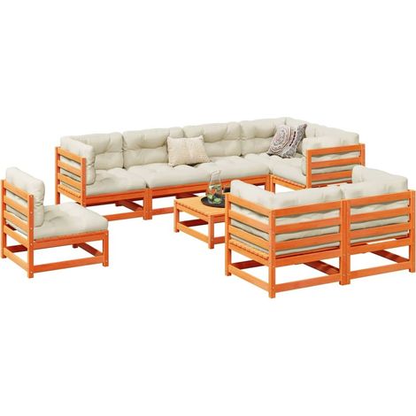 9-tlg. Garten-Sofagarnitur mit Kissen Wachsbraun Kiefernholz vidaXL (1/5)