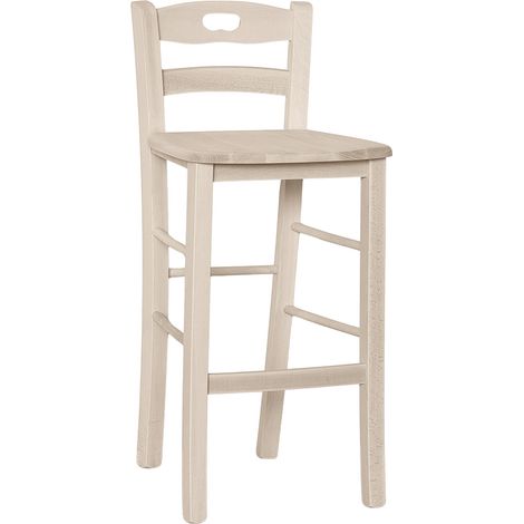Sgabello in legno grezzo con schienale h 66 cm con seduta in legno massello (1/5)