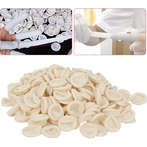 300 Stück Einweg-Fingerlinge aus Latexgummi, puderfrei, rutschfest, antistatisch, hautfreundlich, milchweiß (1/5)