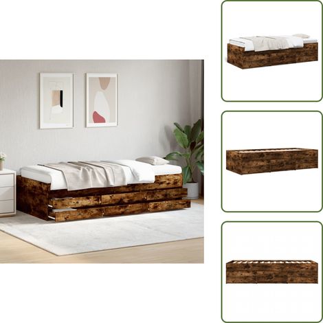 Lit de jour avec tiroirs sans matelas chêne fumé 75x190 cm - Lit Deux Places - Canapé Convertible - Meuble Multifonction - Rangements Intégrés - Lit Coffre (1/5)