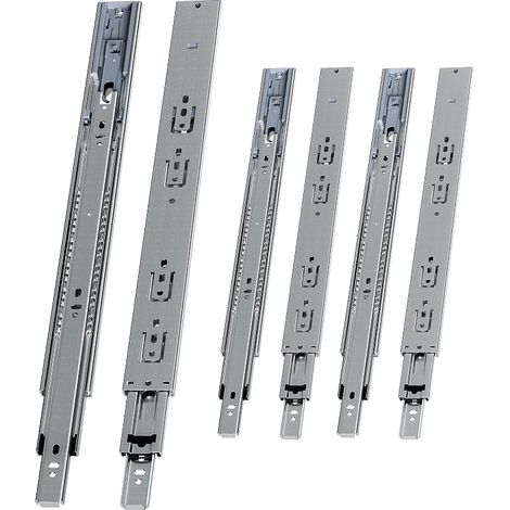 Randaco Guías para cajones 45 kg, 3 partes, acero laminado en frío, guía telescópica, para cocina, baño y oficina 3 par 450mm (1/5)