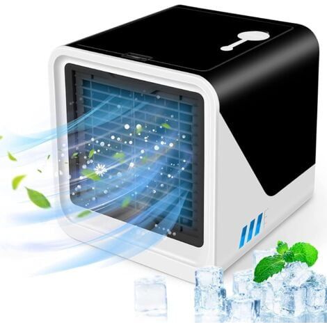 Mini climatiseur portable 3 en 1 – Humidificateur évaporatif compact – Ventilateur de bureau à 3 vitesses – Convient pour la maison et le bureau (1/5)