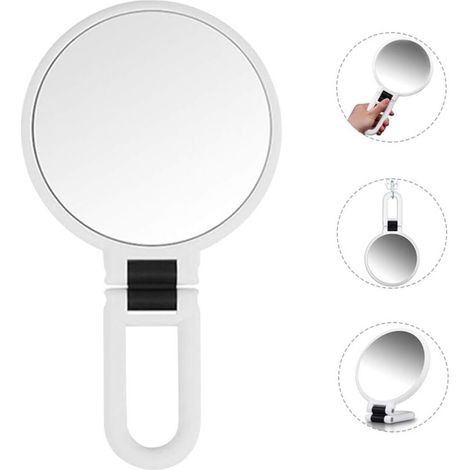 Makeup Mirror Double Sided 5X/1X Magnifying,Hand Held Mirror with Folding Handle,Compact Cosmetic Vanity Mirror for Girls,Ladies,Beauty,Handbag,Travel,Hanging,Table Round Small Portable Pocket(White)