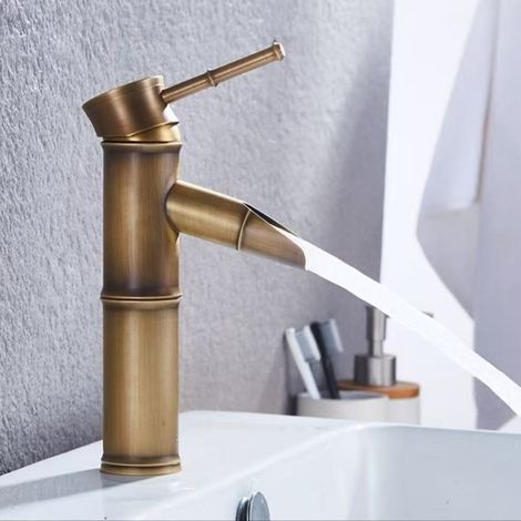 European-style antique all-copper faucet, retro bamboo-style bathroom faucet for hot and cold water basins and washbasins -- Bamboo-style split-edge low-profile faucet.