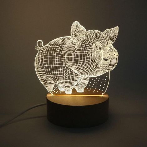 Jaune Chaud LED Table Bureau Lampe veilleuse Acrylique Plat avec Base en Bois pour la décoration de la Maison Brithday Cadeau - Cochon Abstrait 3D (1/4)