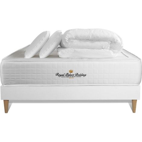 Komplettpaket Bett - Matratze 160x200 cm + Boxspringbett (Monoblock) + 2 Kopfkissen + Bettdecke - Windsor