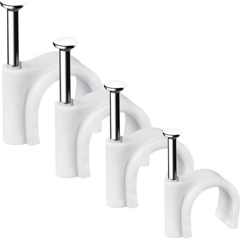 Attaches-câbles, 400 pièces, clous robustes, ronds, blancs, 4 tailles : 4 mm, 6 mm, 8 mm et 10 mm, clips de rangement et d’organisation des câbles (1/4)