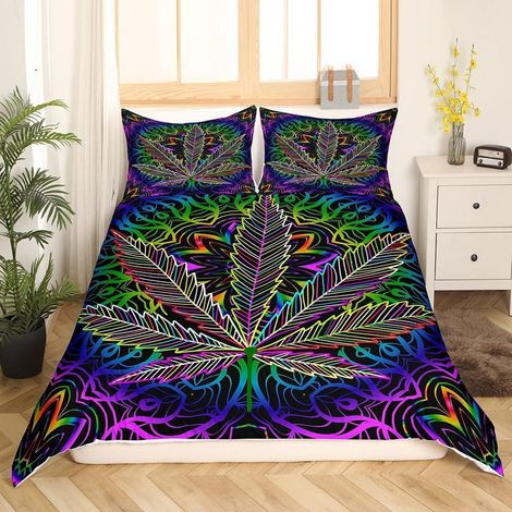 Bettwäsche-Set 135x200cm mit Cannabis Blatt Motiv, 2-teilig, Mikrofaser