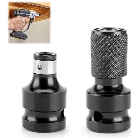 Lot de 2 embouts de visseuse à percussion, adaptateur de clé à douille, adaptateur 1/2 1/4, embout de tournevis à douille, embout en acier pour clé à cliquet et porte-embout de tournevis (1/5)