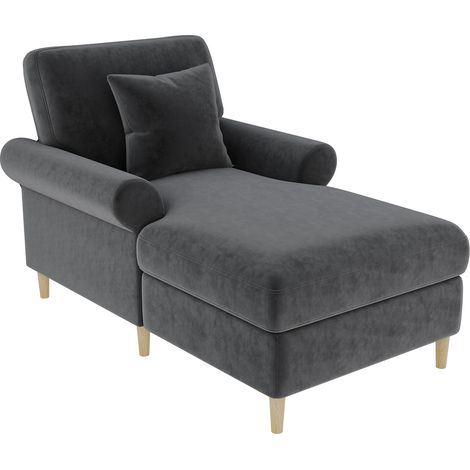 Fauteuil Relax Inclinable, Chaise Lounge 1 Place avec Coussin Lombaire, Velours, Gris (1/5)