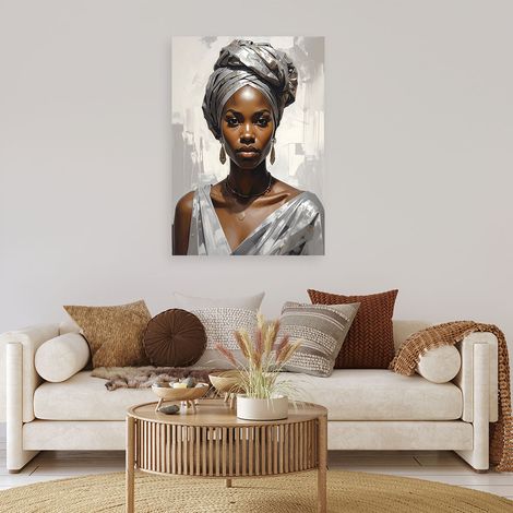 Wandbild Porträt einer Frau mit silbernem Turban im Glamour Stil 40x60
