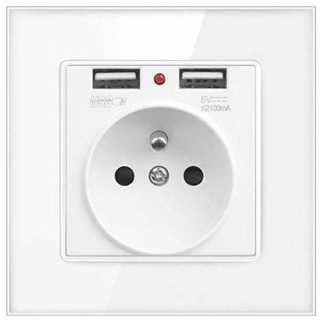 Prise Murale Électrique avec 2 Ports USB pour Charge Rapide iPhone et Android – Prise Française Norme NF C 15-100 (1/5)