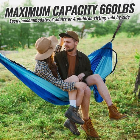 Hamac de Camping avec Moustiquaire 260 x 140 cm Hamac Ultraléger en Nylon Parachute 210T Charge Max. 300 kg avec 2 Sangles et 2 Mousquetons pour Camping, Jardin et Randonnée (1/4)