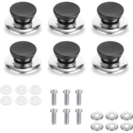 6 pomos universales de acero inoxidable para tapa de olla, aptos para cocina (con 6 arandelas de goma, 6 arandelas de metal y 6 tornillos de montaje)
