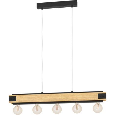 [GEBRAUCHT] B-Ware Eglo Hängelampe Pendelleuchte Layham schwarz holz hell Länge 96 cm 5 flg (1/2)