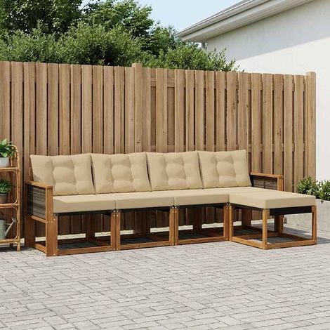 vidaXL Outdoor-Sofagarnitur mit Kissen 5 pcs Natur und Beige (1/5)