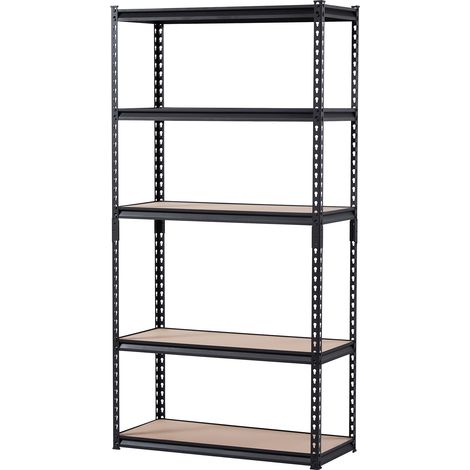 Mophorn Scaffali portaoggetti, capacità 2000 libbre, scaffalature per garage a 5 livelli, 16" P x 36" L x 71,4" H Ripiani in metallo regolabili per garage, cucina, magazzino, seminterrato, nero