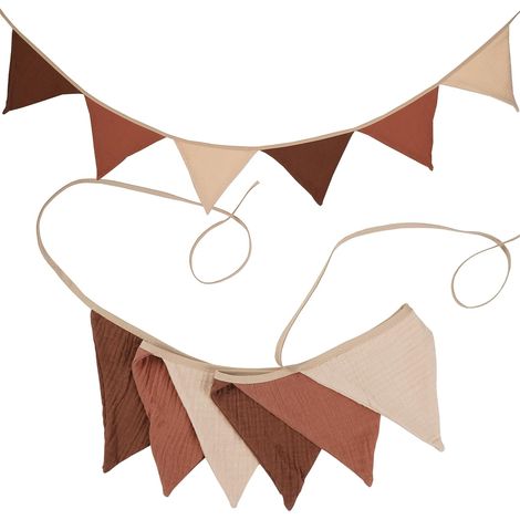 Guirlande De Fanions - 6 Drapeaux - Coton Marron - Double Face - Décoration Chambre Enfant - 1,9M (1/5)