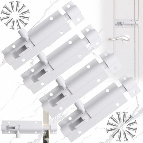 4 Pcs Verrou de Porte à Boulon Coulissant, Loquet de Porte en Alliage D'aluminium, Loquet de Porte Blanc, Loquet Coulissant avec Vis, pour Portail de Jardin, Cabanon, Toilettes (1/5)
