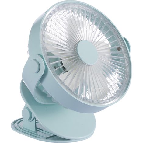 Ventilateur à pince orientable à 360° avec veilleuse LED, 5 vitesses, USB, ventilateur de bureau personnel multifonction portable pour la maison, la chambre ou le bureau.