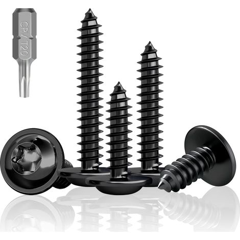 vis noires à tête plate M4 x 12 100 pièces en acier inoxydable A2 V2A autotaraudeuses – tête Torx à disque tararé pour panneaux acoustiques, bois et métal (1/5)