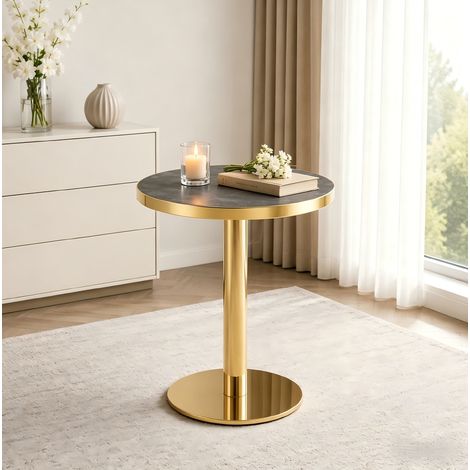 Runder Beistelltisch Modern mit Stabiler Basis, Tischplatte in Marmoroptik und UV-Beschichtung, für Wohnzimmer, 73.5 × 71 × 24 cm (1/5)