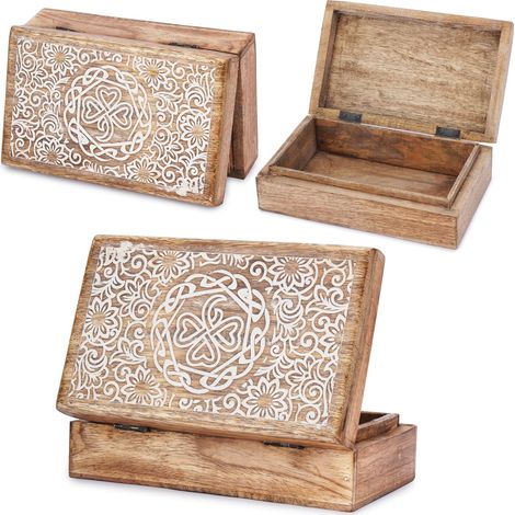 Boîte de Rangement Décorative en Bois Sculpté à la Main pour Bijoux Motif Floral Coffre au Trésor Polyvalent Organisateur de Souvenirs Colliers Boîtes à Montres Cadeaux 8x5 pouces (1/5)