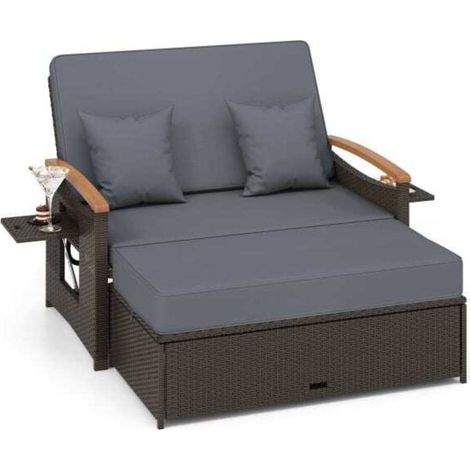 Salon de jardin modulable avec rangement, loveseat inclinable 4 positions et daybed pour terrasse (1/5)