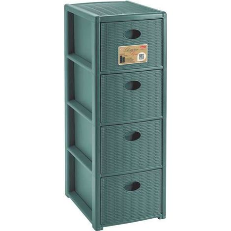 Stefanplast Cassettiera 4 posti Elegance Green 30x40 H 80 cm - Polipropilene riciclato - Super resistente - Fornita montata