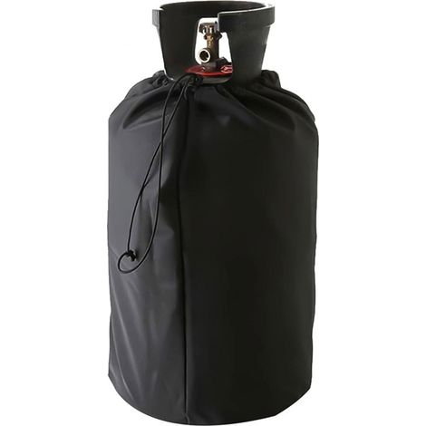 Funda protectora para bombona de gas, 31 × 31 × 59 cm, universal, fabricada en tejido Oxford, impermeable, cortavientos y resistente a los rayos UV, con cordón ajustable, color negro. (1/5)