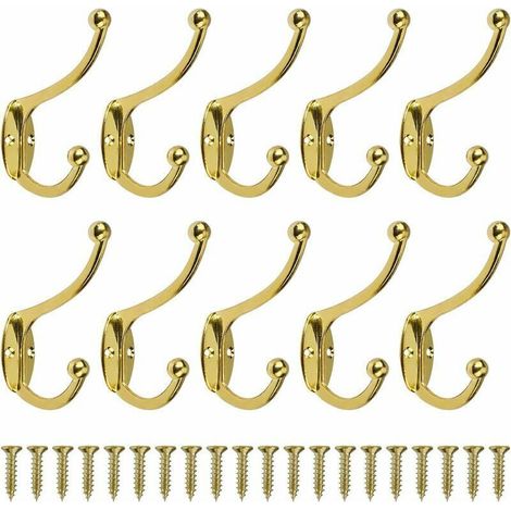 10er-Pack Retro-Haken-Garderobenständer zur Wandmontage, Vintage-Metall-Türhaken für Bad, Küche, Schlafzimmer, Flur, Gold