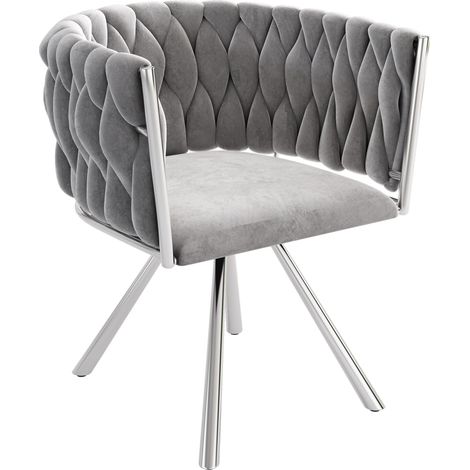 ELVMI Lote de 4 sillas de comedor Giratorias 360 grados, Respaldo Ergonómico, Terciopelo, Gris y Plateado (1/5)
