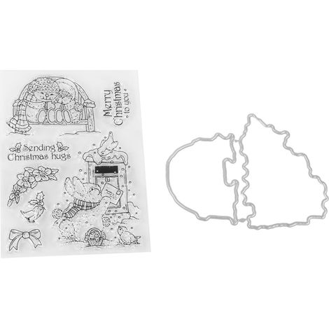 Tampon transparent forme unique avec gabarit de coupe décoratif, kit DIY pour scrapbooking, pochoir en silicone, 2 pièces, découpe artisanale, bricolage créatif. (1/5)