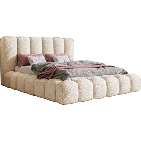 Emporius Lit rembourré 160x200 Madeno, tissu bouclé, mousse épaisse, lit coffre beige (1/5)