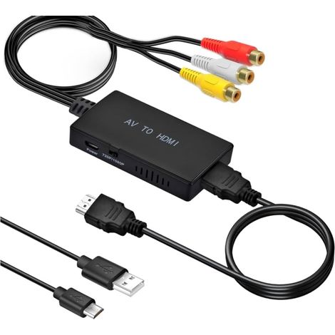 Adaptateur RCA vers HDMI 1080P AV vers HDMI avec câble HDMI, convertisseur AV vers H-DMI pour PS2/PS3/Xbox/Wii/SNES/N64/DVD/VHS, prend en charge PAL/NTSC - Plug & Play - Solution de câble