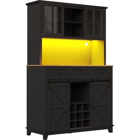 Armario de cocina alto con vitrina y LED 105 x 38,4 x 180 cm MDF negro HOMVRA (1/5)