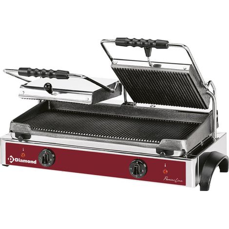 Grill panini élec double - plaque rainurée - Diamond