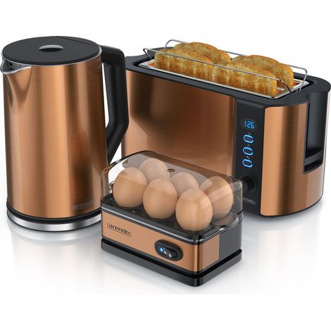 Arendo Frühstücks-Set, 4-Scheiben Langschlitztoaster, Wasserkocher 2200W, 6er Eierkocher, Kupfer (1/5)