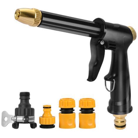 High pressure water gun with high pressure nozzle, used for watering plants, cleaning and washing cars, long water gun + 4 connectors (water hose not included) T (1/5)