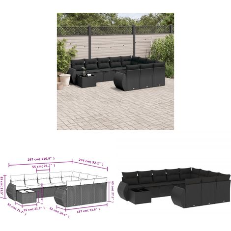 Salon de jardin 11 pcs avec coussins noir résine tressée - Ensemble Salon De Jardin - Mobilier De Jardin - Salon Extérieur - Résine Tressée - Rotin Synthétique - Home & Living (1/3)