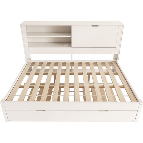 Letto a divano con letto estraibile 140x190 cm, contenitore e ricarica USB-C, bianco (1/5)