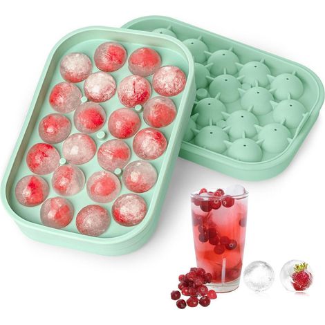2er Set Eiswürfelform Silikon für 44 Eisbälle mit Deckel, BPA-frei, Grün (1/5)