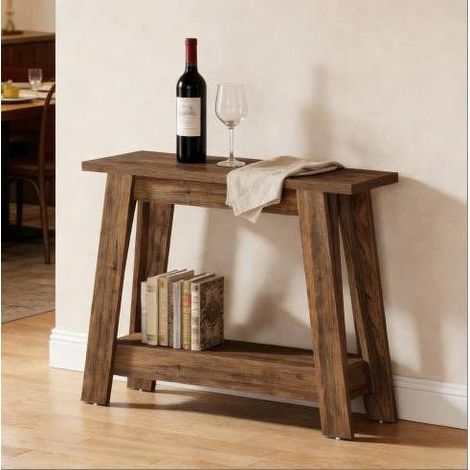 Schmale Konsole 105 x 30 x 80 cm mit 2 Ablagen, MDF, Rustikalbraun HAVRYA (1/5)