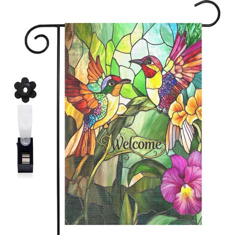 Drapeau vertical Welcome et pâquerettes blanches 30 x 45 cm décoration jardin d'été (1/5)