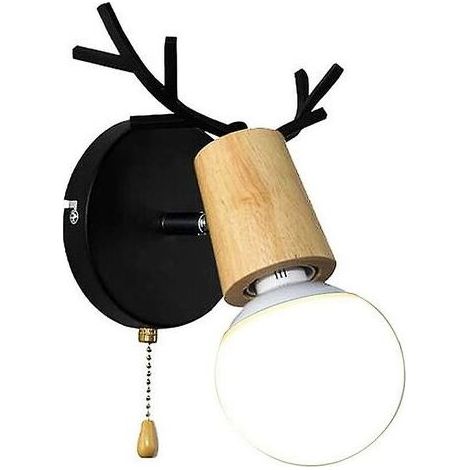 Applique murale en bois en forme de bois de cerf avec interrupteur à tirette E27, noir, sans ampoule (1/5)