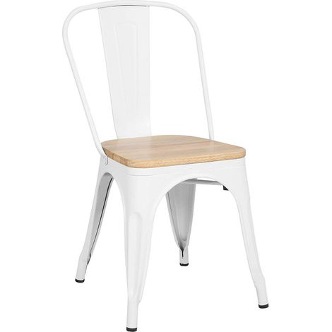 Chaise en métal blanc mat avec assise en bois clair - Style industriel (1/2)