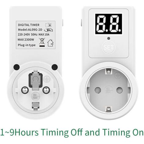 Prise minuterie numérique, 2 pièces prise minuterie, minuterie numérique 10 min-9 h 50 min, prise minuterie 230 V pour appareils électroménagers, lampes (1/5)
