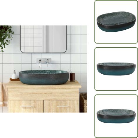 Aufsatzwaschbecken Türkis Oval 59x40x14 cm Keramik - Waschbecken - Badezimmersanierung - Keramikwaschbecken - Handgefertigtes Waschbecken - Türkises Waschbecken